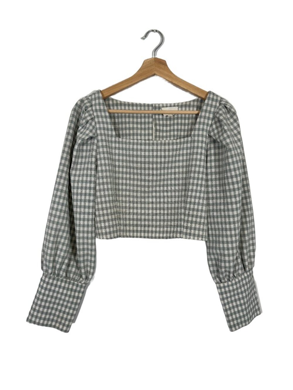 Women's Puff Sleeve Gingham Crop Top Size S Sage Cottagecore Prairie Romantic